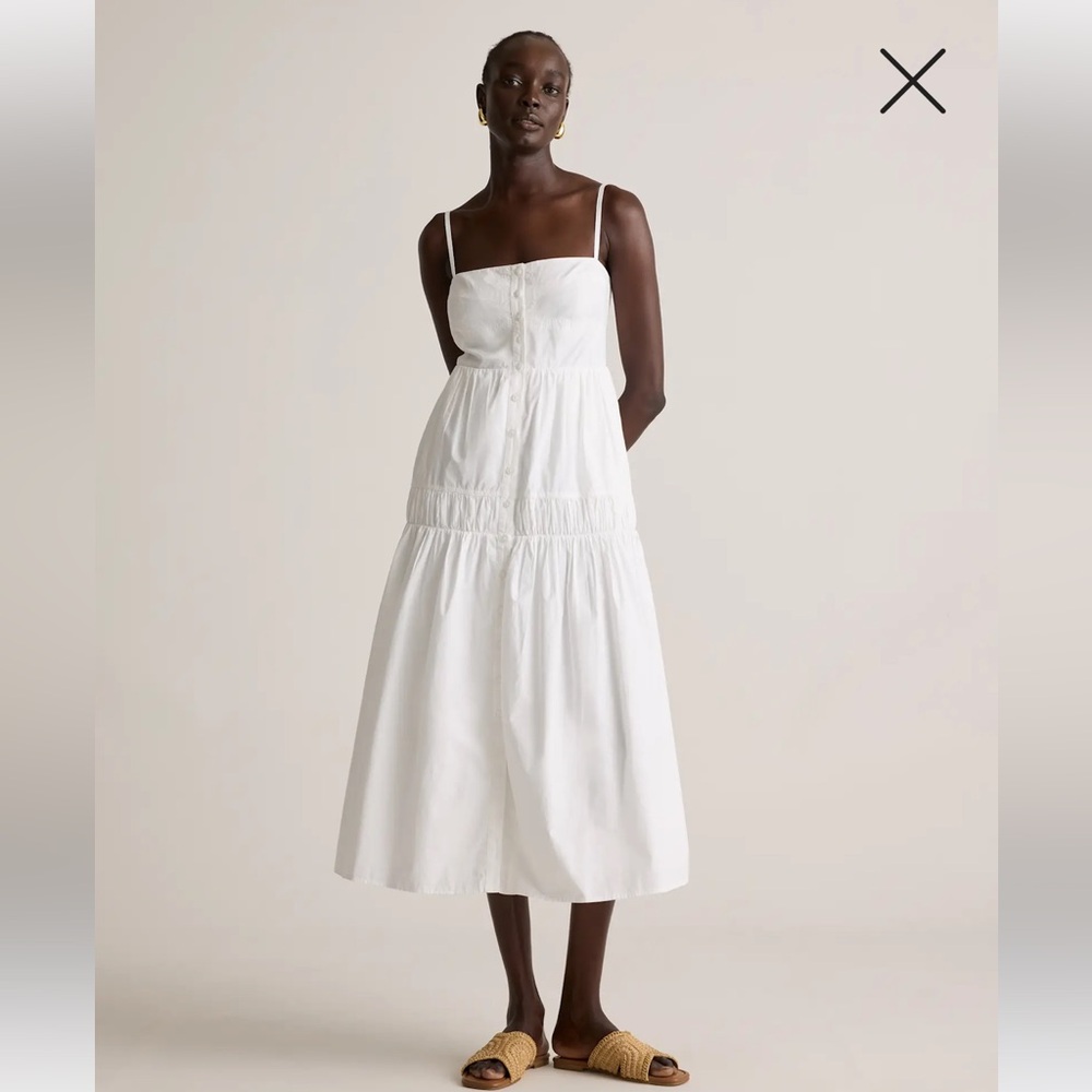 NWT Quince 100% Organic Cotton Poplin Spaghetti Strap Maxi Dress, white S